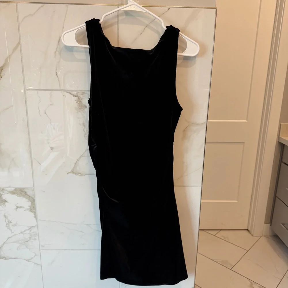 Good American Black Velvet Ruched Mini Dress
